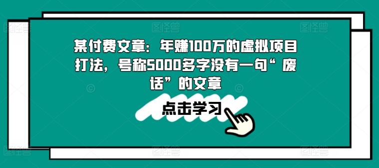 某付费文章：年赚100w的虚拟项目打法，号称5000多字没有一句“废话”的文章-彼飞网创