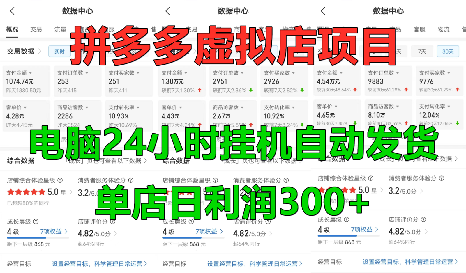 拼多多虚拟店铺项目，电脑挂机自动发货，单店日利润300+-彼飞网创
