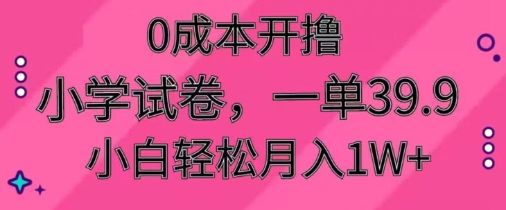 0成本开撸，小学试卷，一单39.9，小白轻松月入1W+-彼飞网创