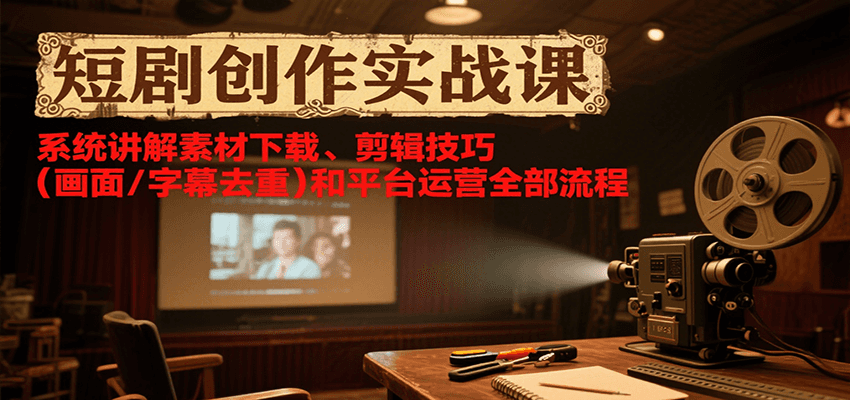 短剧创作实战课，系统讲解素材下载、剪辑技巧(画面/字幕去重)和平台运营全部流程-彼飞网创