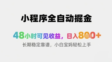 小程序全自动掘金，48小时可见收益，日入8张+长期稳定靠谱，小白宝妈轻松上手【揭秘】-彼飞网创