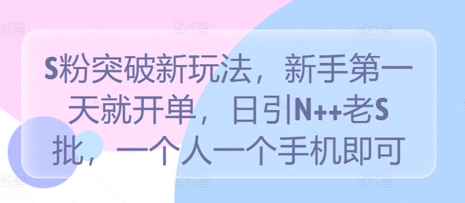 S粉突破新玩法，新手第一天就开单，日引N++老S批，一个人一个手机即可【揭秘】-彼飞网创