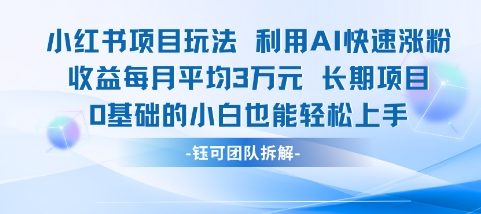适合小白操作的小红书新项目，利用AI快速涨粉，收益每月平均1W+-彼飞网创