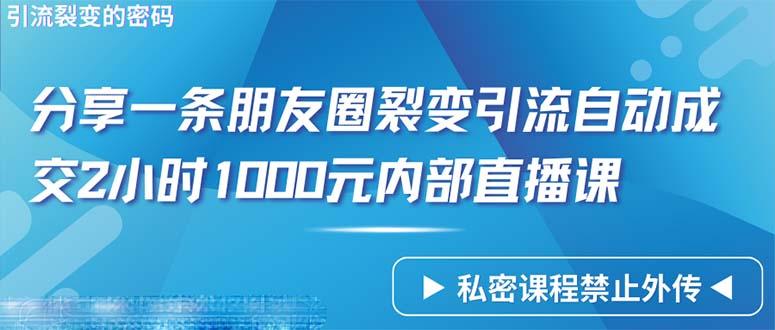 (9850期)仅靠分享一条朋友圈裂变引流自动成交2小时1000内部直播课程-彼飞网创