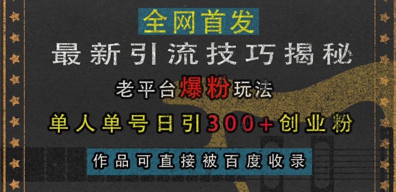 最新引流技巧揭秘，老平台爆粉玩法，单人单号日引300+创业粉，作品可直接被百度收录-彼飞网创