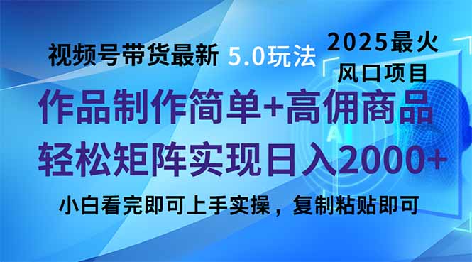 视频号带货最新5.0玩法，作品制作简单，当天起号，复制粘贴，轻松矩阵…-彼飞网创