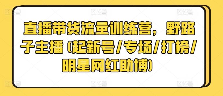 直播带货流量训练营，野路子主播(起新号/专场/打榜/明星网红助博)-彼飞网创