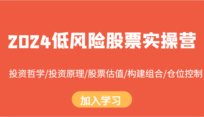 2024低风险股票实操营：投资哲学/投资原理/股票估值/构建组合/仓位控制-彼飞网创