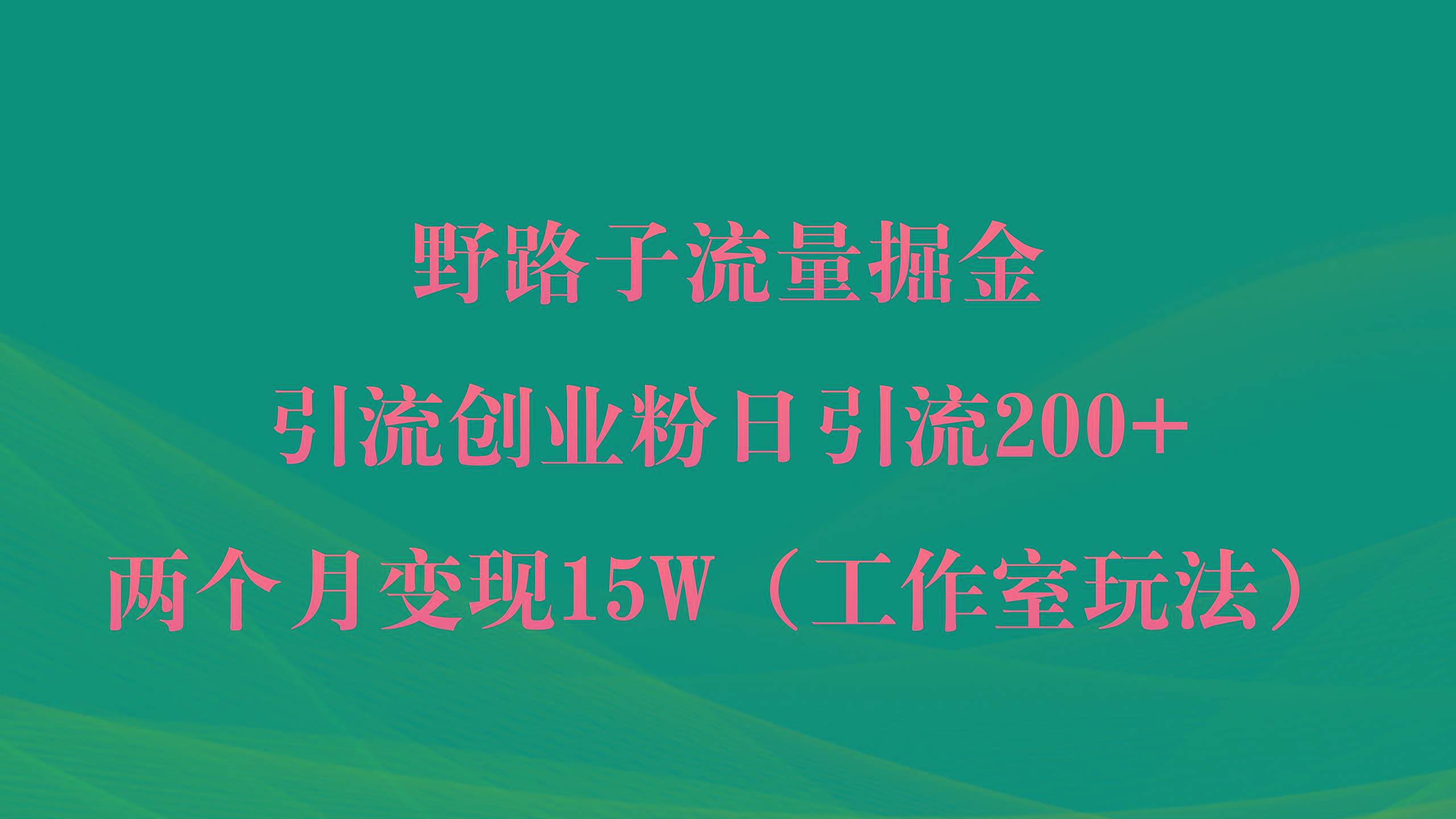 (9513期)野路子流量掘金，引流创业粉日引流200+，两个月变现15W(工作室玩法))-彼飞网创