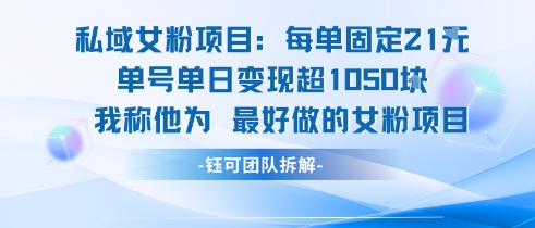 私域女粉项目：每单固定21块，单日变现超1k+，最好做的女粉项目-彼飞网创