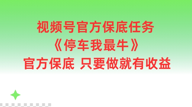 视频号官方保底任务，停车我最牛，官方保底只要做就有收益【揭秘】-彼飞网创