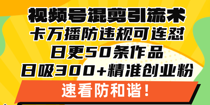 视频号混剪引流技术，500万播放引流17000创业粉，操作简单当天学会-彼飞网创