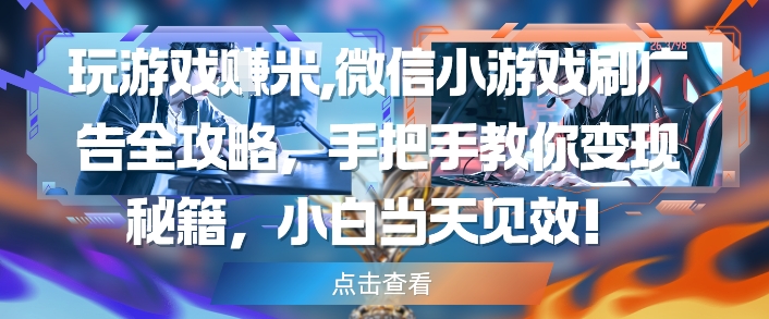 玩游戏挣米，微信小游戏刷广告全攻略，手把手教你变现秘籍，小白当天见效-彼飞网创