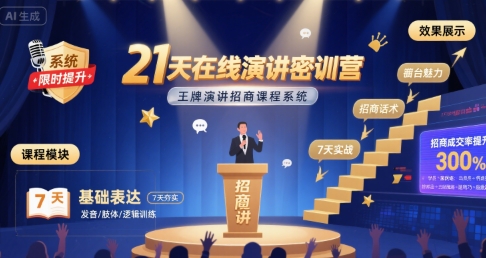 21天在线演讲密训营，王牌演讲招商课程系统-彼飞网创