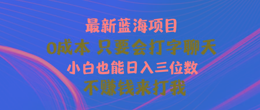 最新蓝海项目 0成本 只要会打字聊天 小白也能日入三位数 不赚钱来打我-彼飞网创