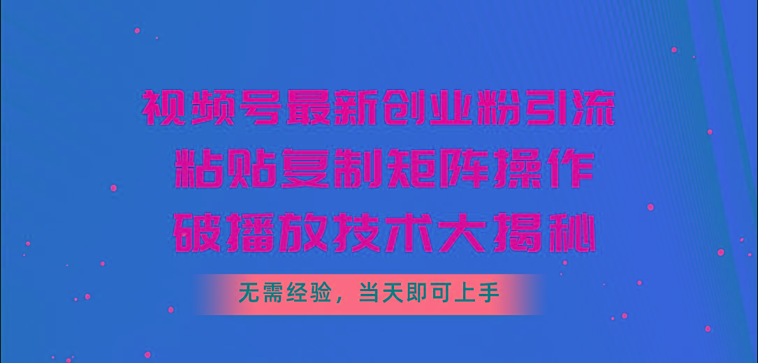 视频号最新创业粉引流，粘贴复制矩阵操作，破播放技术大揭秘，无需经验…-彼飞网创