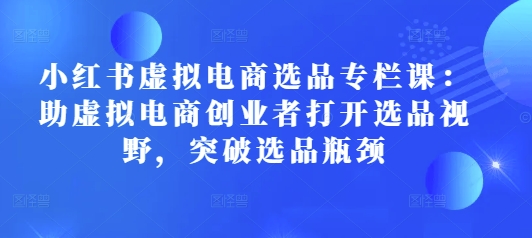 小红书虚拟电商选品专栏课：助虚拟电商创业者打开选品视野，突破选品瓶颈-彼飞网创