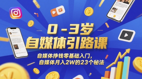 0-3岁自媒体引路课，自媒体挣钱零基础入门，自媒体月入2W的23个秘法-彼飞网创