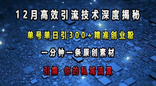 最新高效引流技术深度揭秘 ，单号单日引300+精准创业粉，一分钟一条原创素材，引爆你的私域流量-彼飞网创