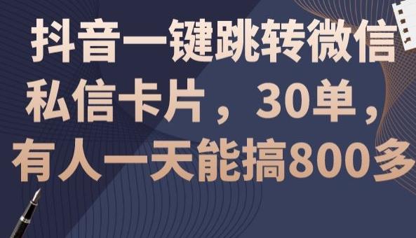 抖音一键跳转微信私信卡片，30单，一天能搞800多-彼飞网创