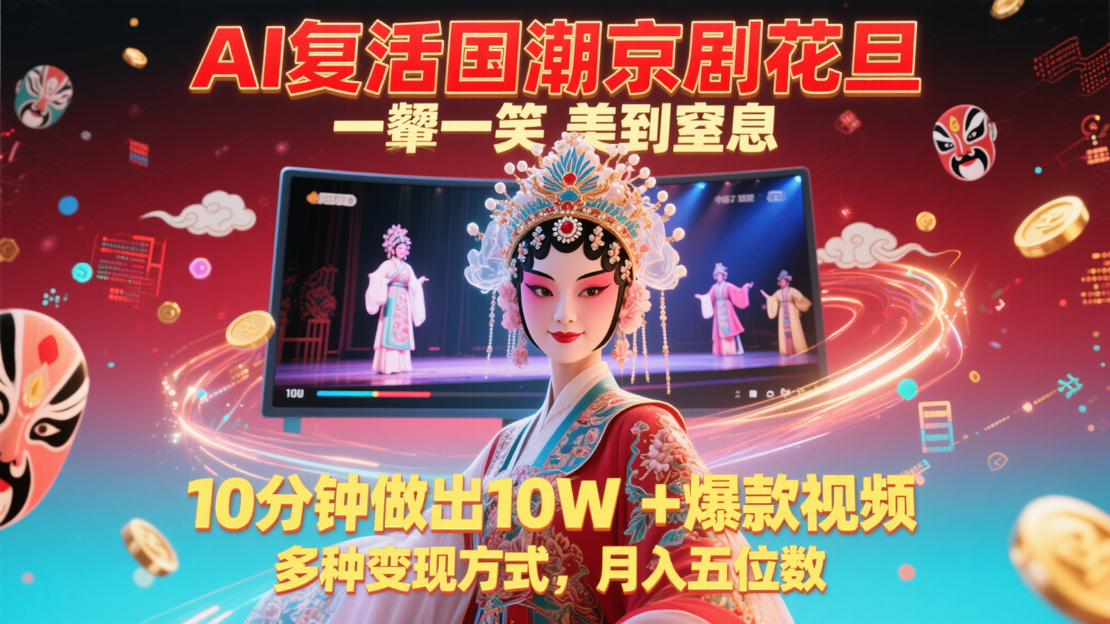 AI复活国潮京剧花旦，一颦一笑美到窒息，10分钟做出10W+爆款视频，多种变现方式-彼飞网创