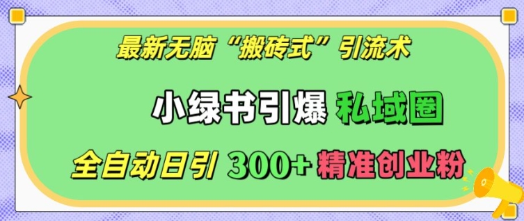 最新无脑“搬砖式”引流术，小绿书引爆私域圈，全自动日引300+精准创业粉【揭秘】-彼飞网创
