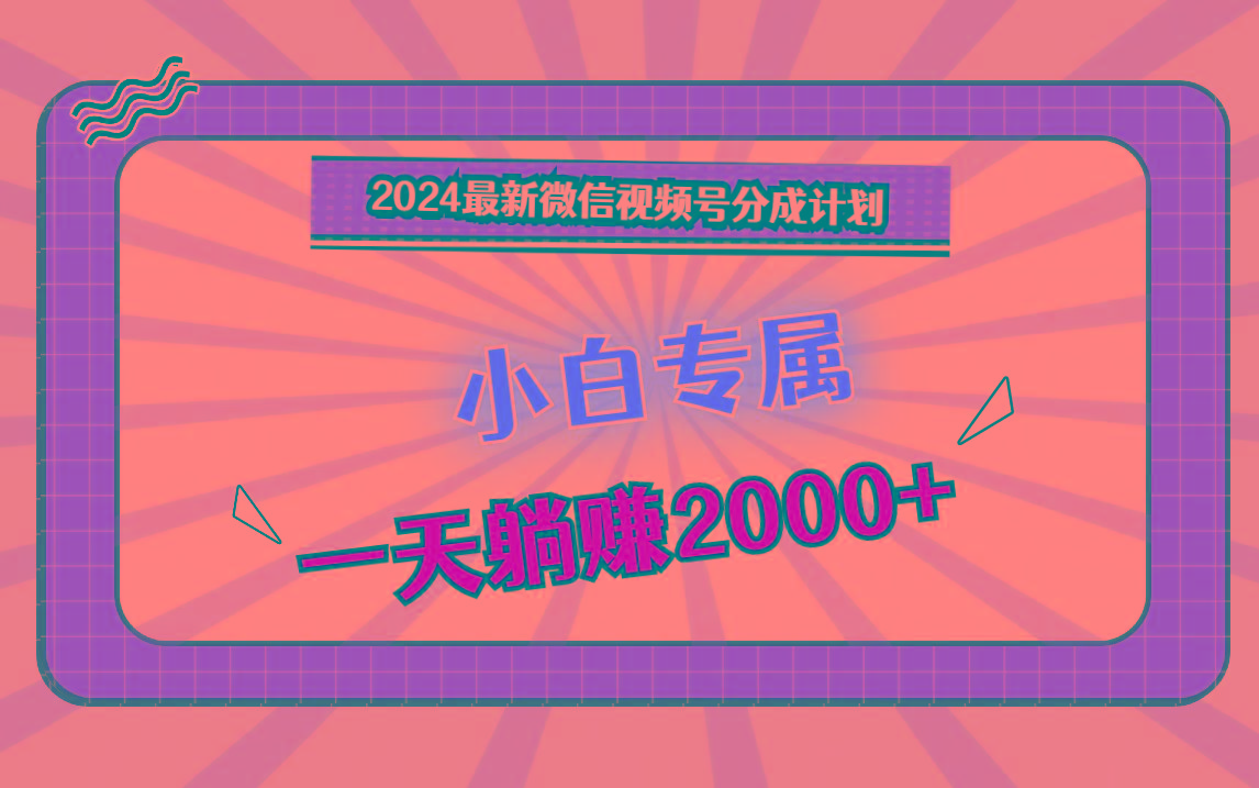2024最新微信视频号分成计划，对新人友好，一天躺赚2000+-彼飞网创