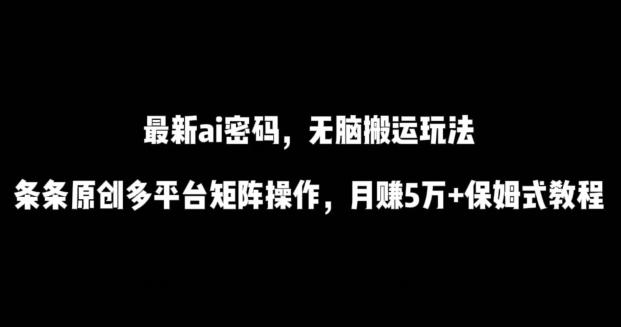 最新ai流量密码，傻瓜式搬运玩法，条条原创，多平台矩阵操作，月赚5万+保姆式教程【揭秘】-彼飞网创