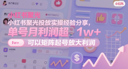 小红书聚光投放实操经验分享，单号月利润超1w+，可以矩阵起号放大利润-彼飞网创