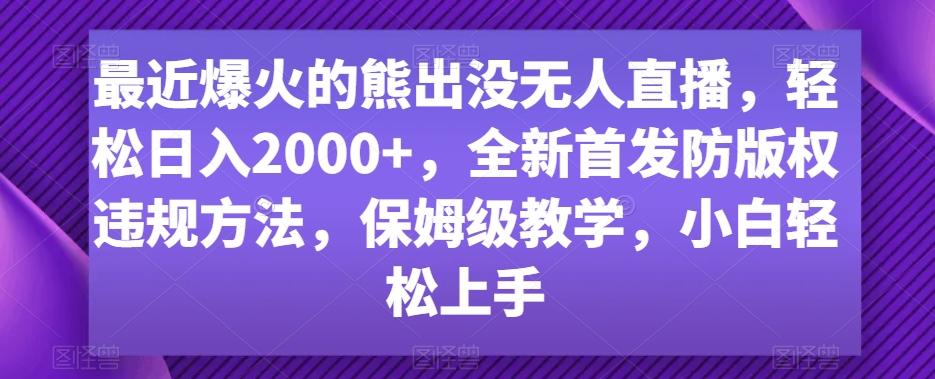 最近爆火的熊出没无人直播，轻松日入2000+，全新首发防版权违规方法【揭秘】-彼飞网创