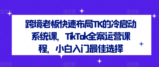 跨境老板快速布局TK的冷启动系统课，TikTok全案运营课程，小白入门最佳选择-彼飞网创