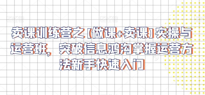 卖课训练营之【做课+卖课】实操与运营班，突破信息鸿沟掌握运营方法新手快速入门-彼飞网创