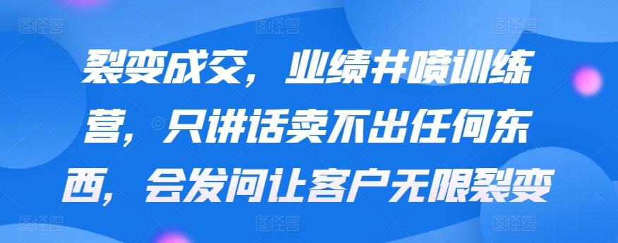 裂变成交，业绩井喷训练营，只讲话卖不出任何东西，会发问让客户无限裂变-彼飞网创