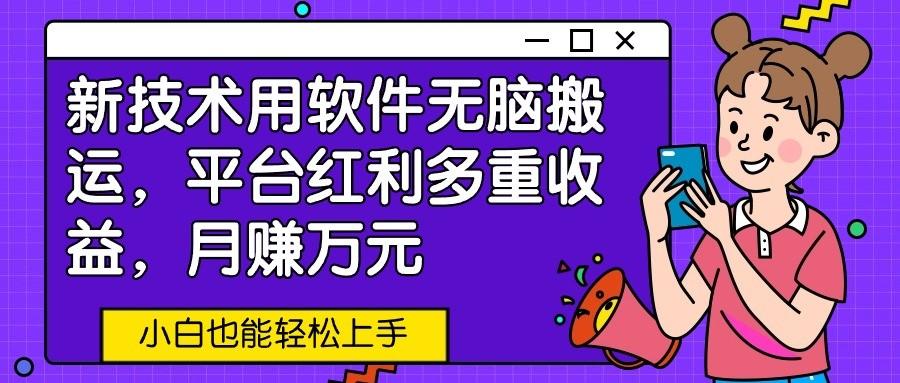 新技术用软件无脑搬运，平台红利多重收益，月赚万元，小白也能轻松上手-彼飞网创