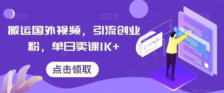 搬运国外视频，引流创业粉，单日卖课1K+【揭秘】-彼飞网创