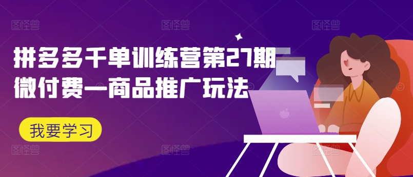 拼多多千单训练营第27期微付费—商品推广玩法-彼飞网创