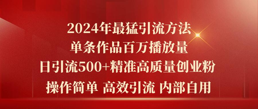 2024年最猛暴力引流方法，单条作品百万播放 单日引流500+高质量精准创业粉-彼飞网创