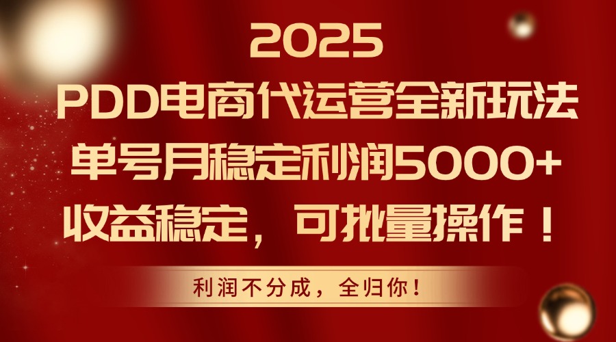2025PDD电商代运营全新玩法，单号月稳定利润5000+，收益稳定，可批量操作-彼飞网创