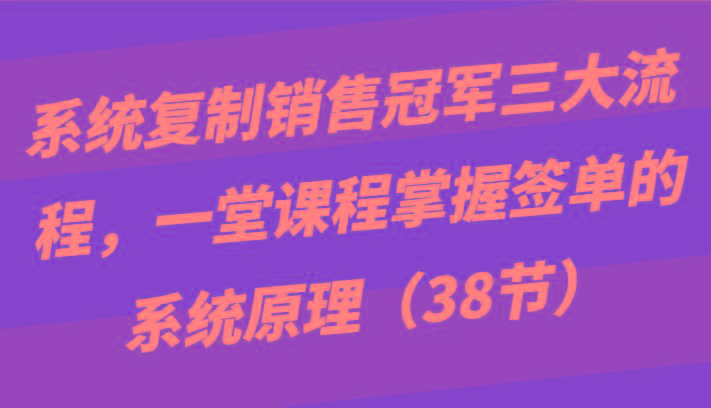 系统复制销售冠军三大流程，一堂课程掌握签单的系统原理(38节)-彼飞网创