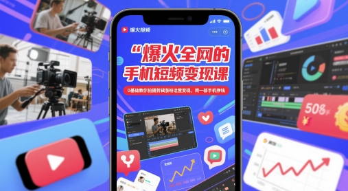 爆火全网的手机短视频变现课，0基础教你拍摄剪辑涨粉运营变现，用一部手机挣钱-彼飞网创