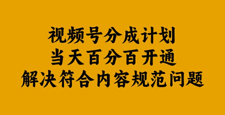 视频号分成计划当天百分百开通解决符合内容规范问题【揭秘】-彼飞网创