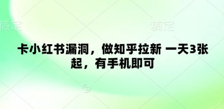 卡小红书漏洞，做知乎拉新 一天3张起，有手机即可-彼飞网创