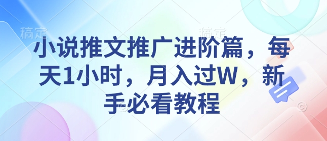 小说推文推广进阶篇，每天1小时，月入过W，新手必看教程-彼飞网创