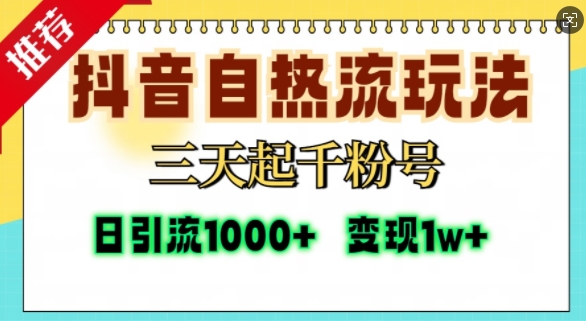 抖音自热流打法，三天起千粉号，单视频十万播放量，日引精准粉1000+-彼飞网创
