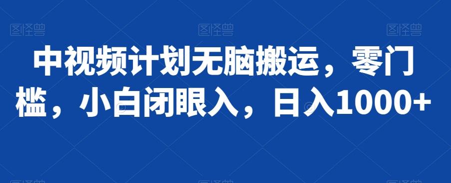 中视频计划无脑搬运，零门槛，小白闭眼入，日入1000+-彼飞网创