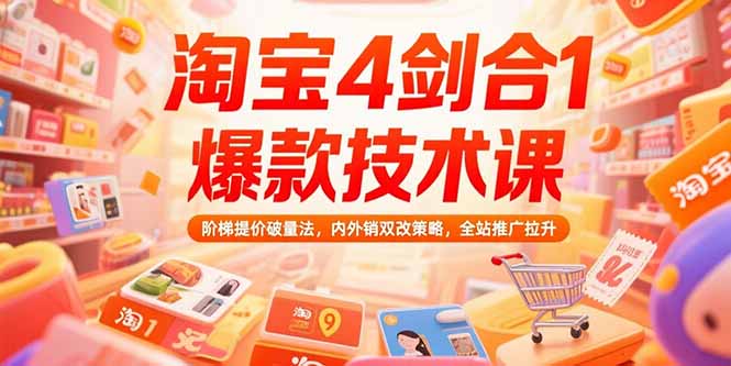 淘宝4剑合1爆款技术课73期：阶梯提价破量法，内外销双改策略 全站推广拉升-彼飞网创