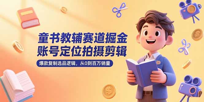 童书教辅赛道掘金，账号定位拍摄剪辑，爆款复制选品逻辑，从0到百万销量-彼飞网创