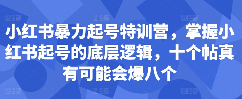 小红书暴力起号特训营，掌握小红书起号的底层逻辑，十个帖真有可能会爆八个-彼飞网创