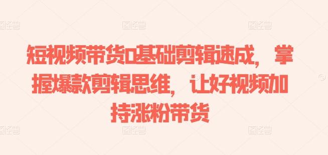 短视频带货0基础剪辑速成，掌握爆款剪辑思维，让好视频加持涨粉带货-彼飞网创