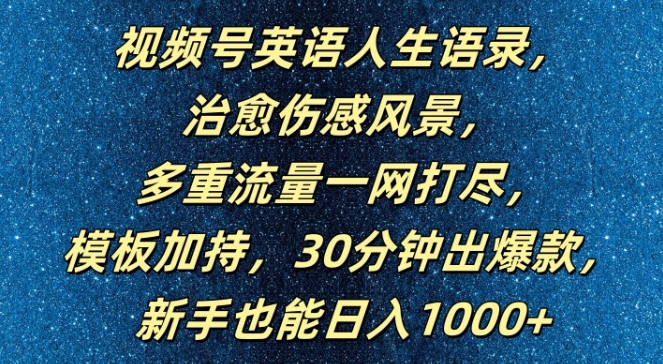 视频号英语人生语录，多重流量一网打尽，模板加持，30分钟出爆款，新手也能日入1000+【揭秘】-彼飞网创